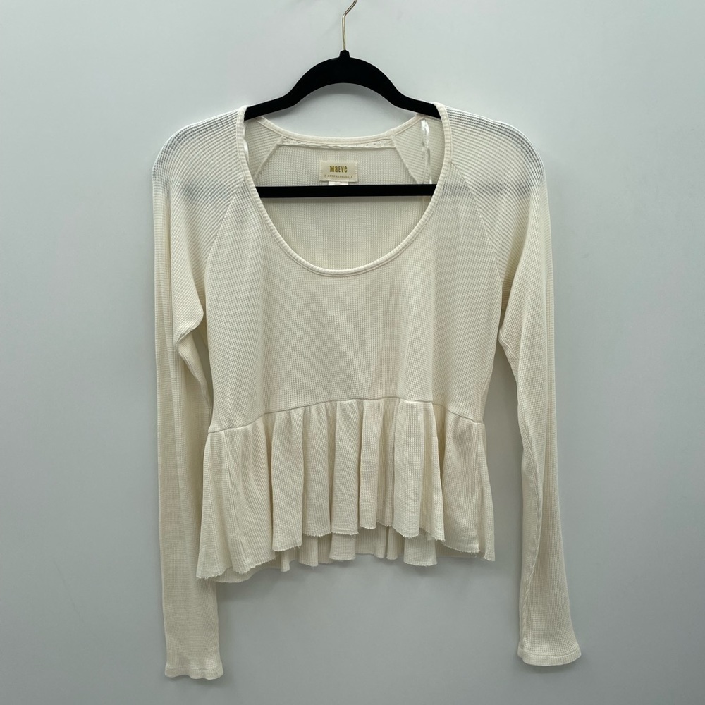 ANTHROPOLOGY MAEVE cream waffle knit ruffle ballerina bohemian chic 90's top XS